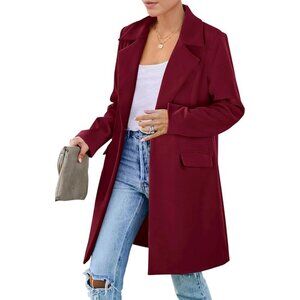 Prettygarden Casual Blazers Women Red Long Sleeve Lapel Pockets Loose Jackets